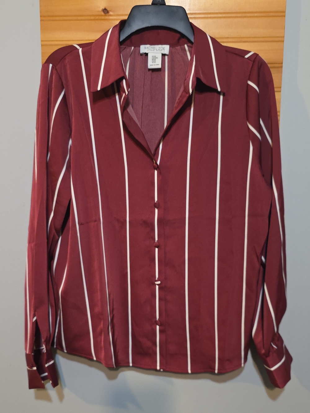 Rachel Zoe Burgundy Vertical-Stripe Button-Down Shirt